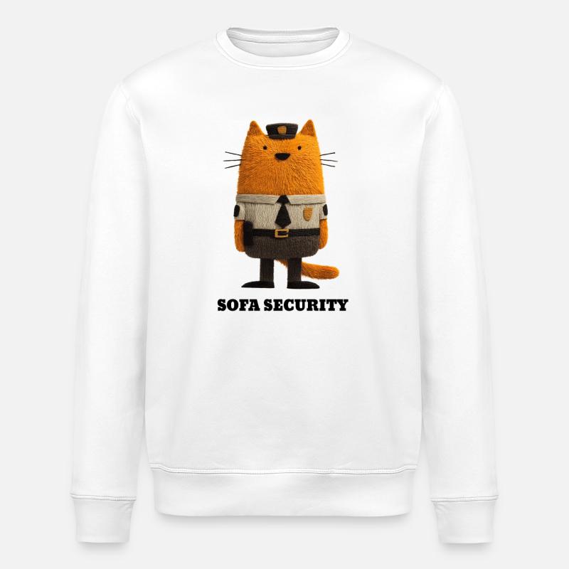 Katze im Security Look - Sofa Security  - Stanley/Stella Unisex Bio-Sweatshirt ROLLER - Weiß