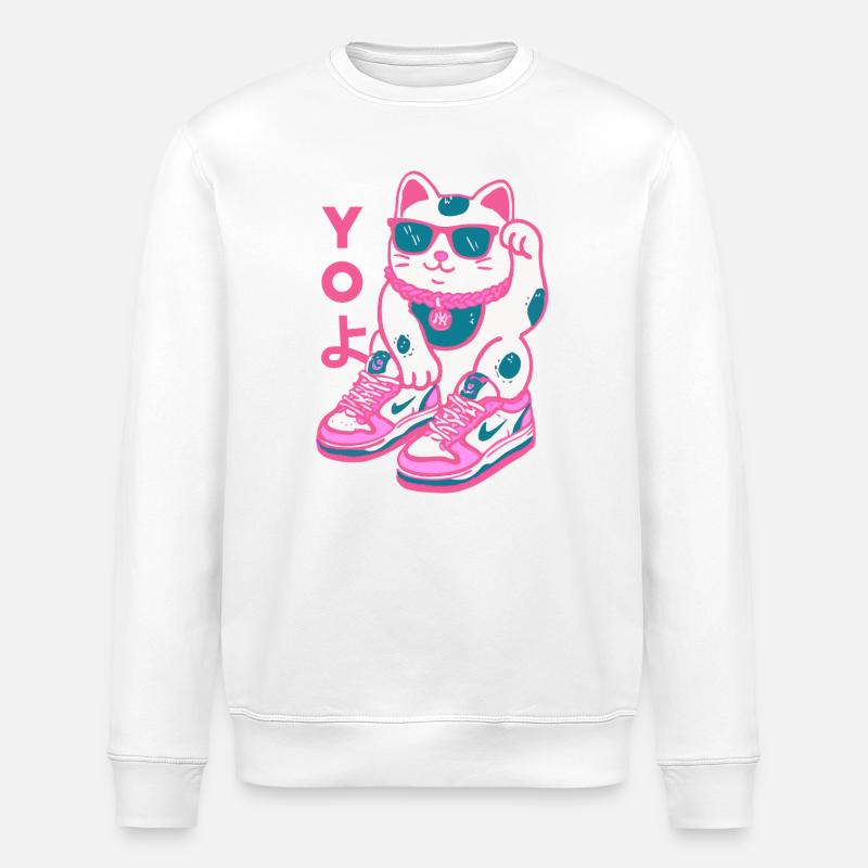 Neonpfoten Katze in Turnschuhen - Stanley/Stella Unisex Bio-Sweatshirt ROLLER - Weiß