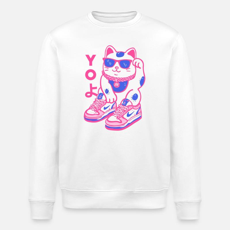 Neon Maneki Sneaker Katze - Stanley/Stella Unisex Bio-Sweatshirt ROLLER - Weiß