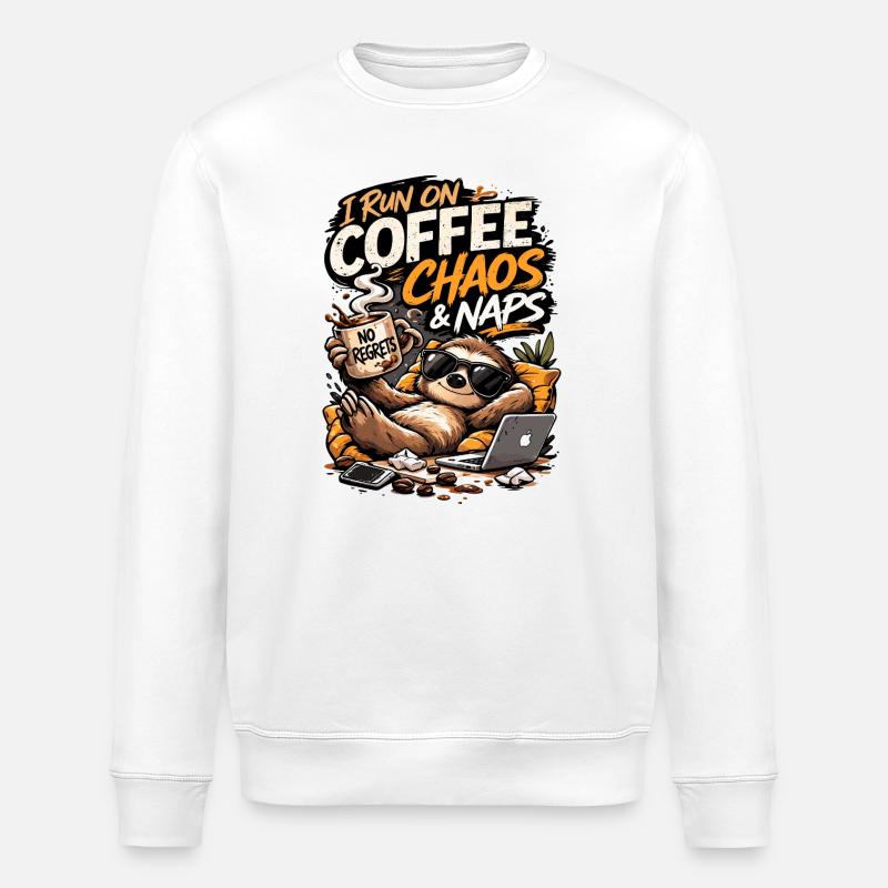 Coffee Chaos & Naps Sloth Tee - Stanley/Stella ROLLER Unisex Organic Sweatshirt - white