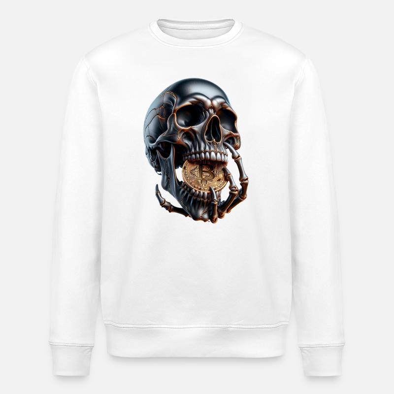 Bitcoin Skull Dark Crypto Design - Sweat bio ROLLER Stanley/Stella Unisexe - blanc