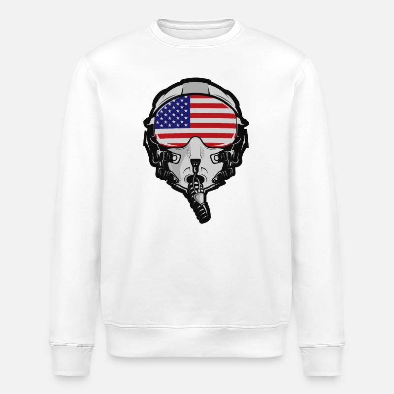 US Pilot Helmet with American Flag - Stanley/Stella ROLLER Unisex Organic Sweatshirt - white