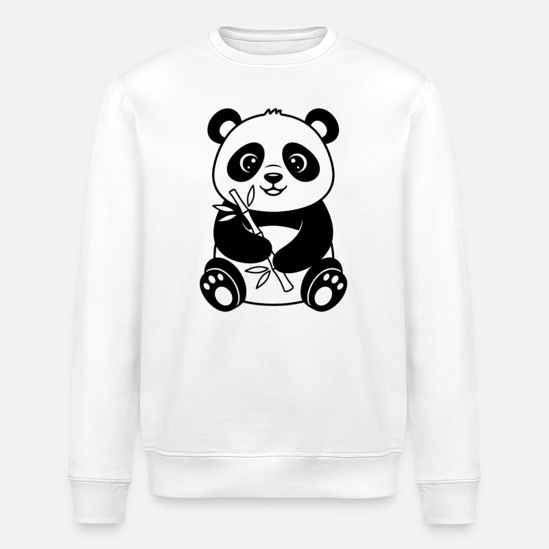 Panda mit Bambus – Schwarz-Weiß Zeichnung - Stanley/Stella Unisex Bio-Sweatshirt ROLLER - Weiß