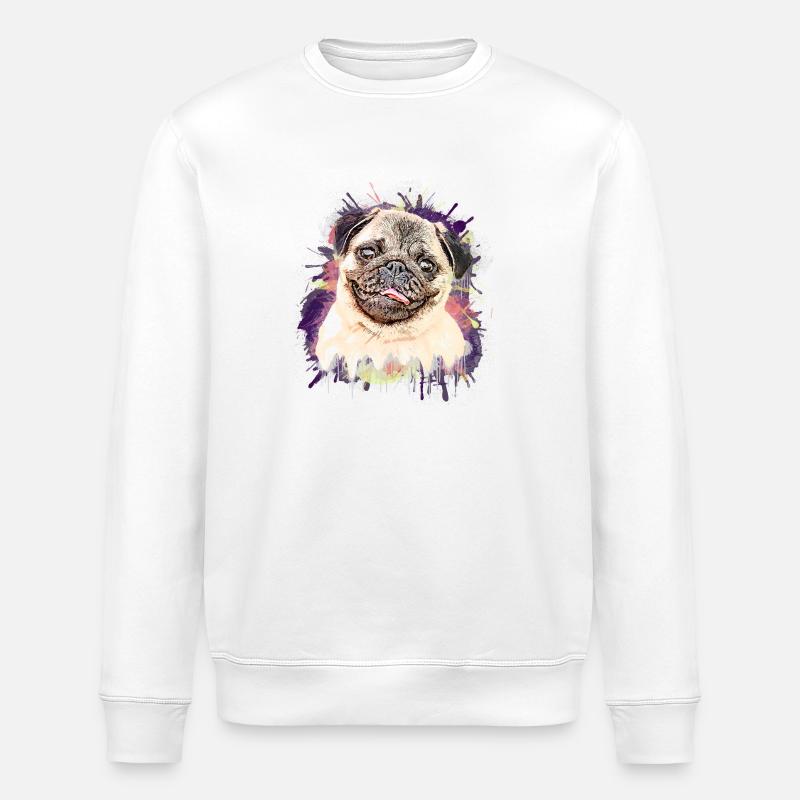 Pug Drawing - Stanley/Stella ROLLER Unisex Organic Sweatshirt - white