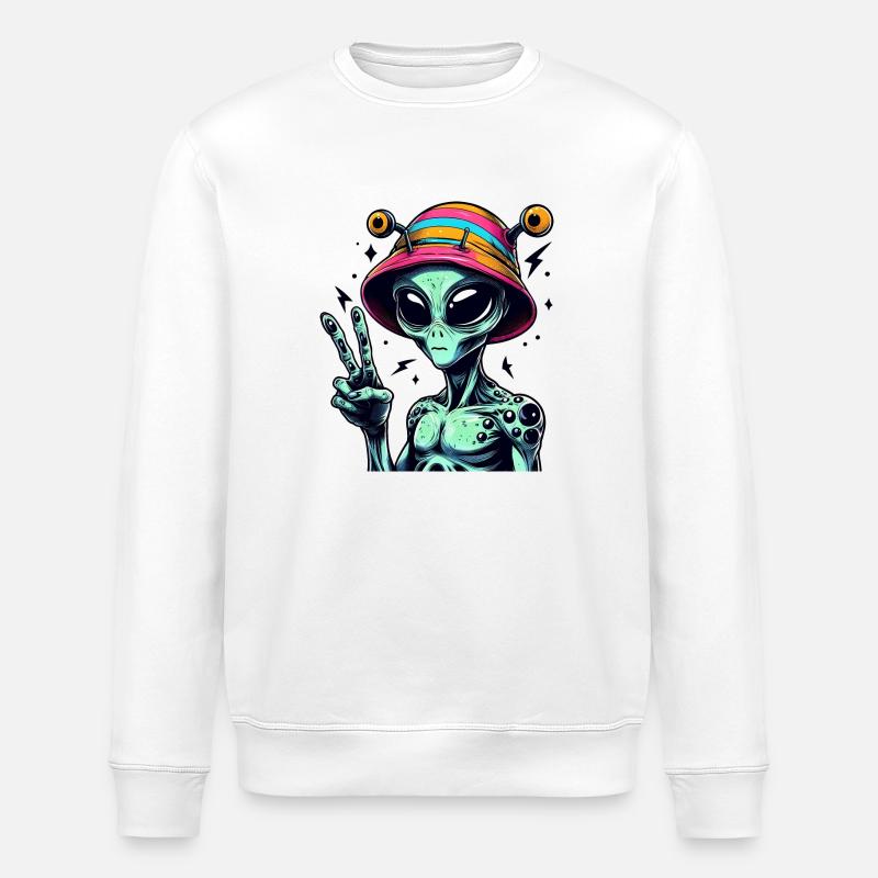 Alien zeigt Peace - Stanley/Stella Unisex Bio-Sweatshirt ROLLER - Weiß