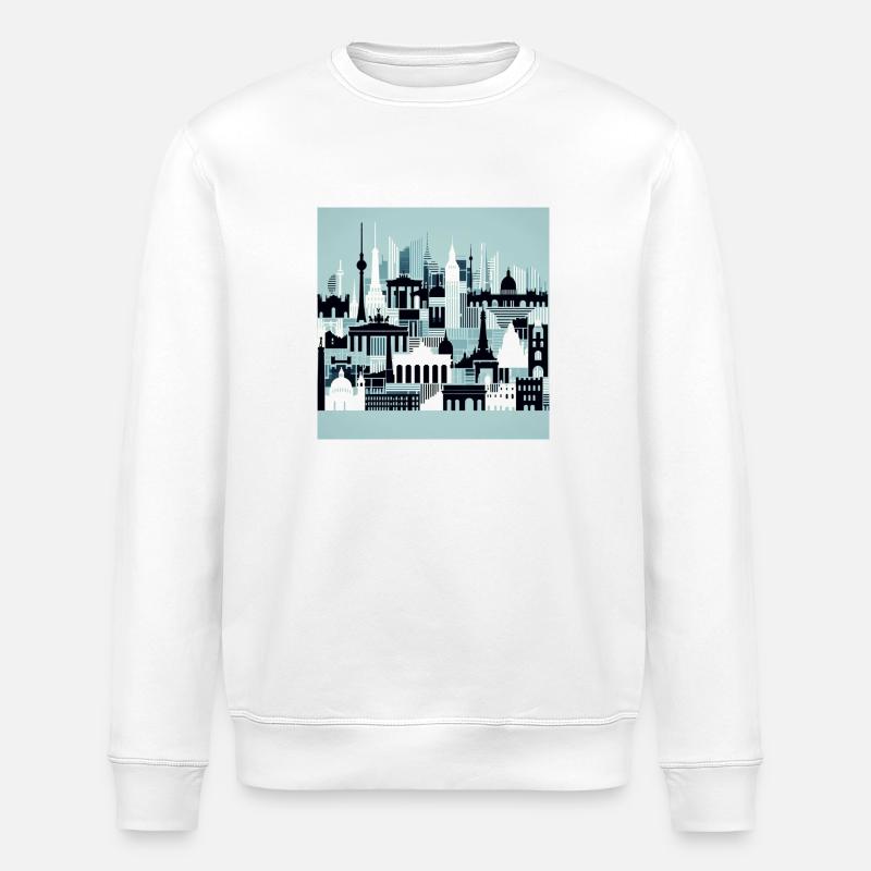 Bunte Stadtsilhouette - Stanley/Stella Unisex Bio-Sweatshirt ROLLER - Weiß
