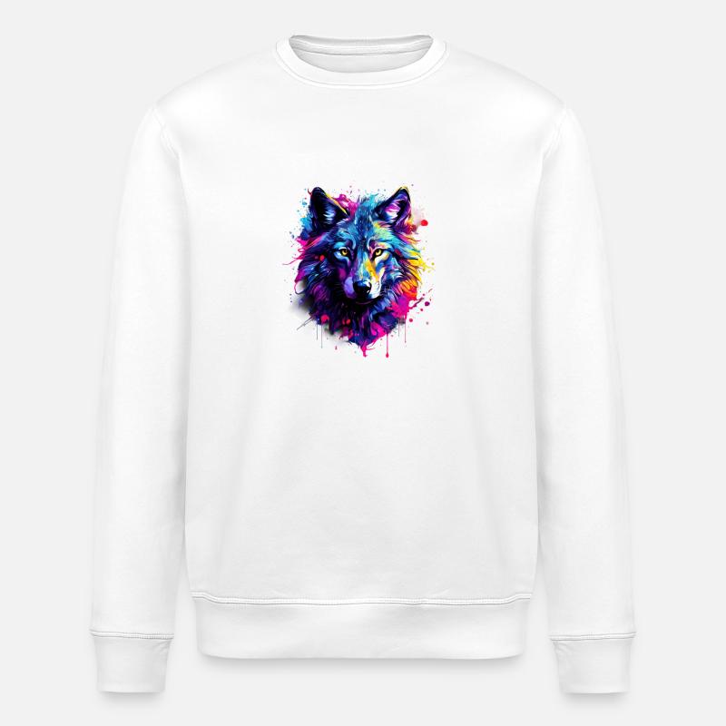 Bunter Wolf - Stanley/Stella Unisex Bio-Sweatshirt ROLLER - Weiß