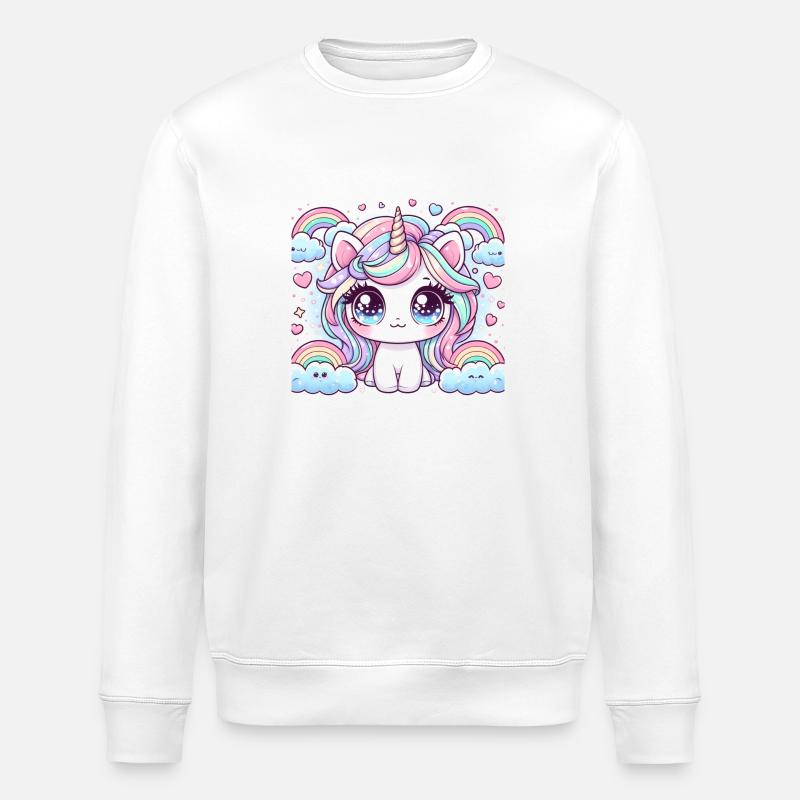 Regenbogen-Einhorn - Stanley/Stella Unisex Bio-Sweatshirt ROLLER - Weiß