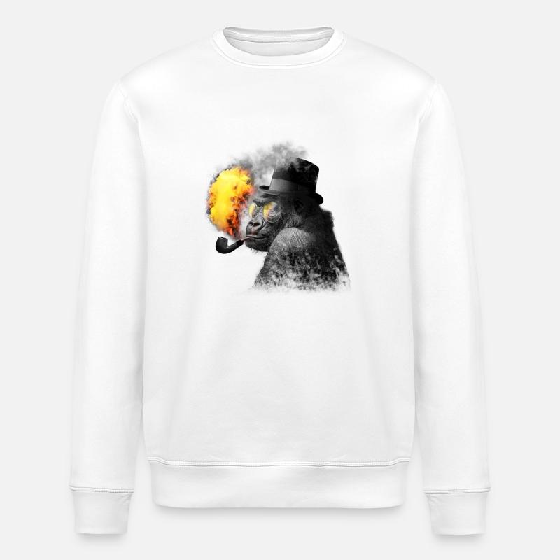 Rauchender Affe - Stanley/Stella Unisex Bio-Sweatshirt ROLLER - Weiß