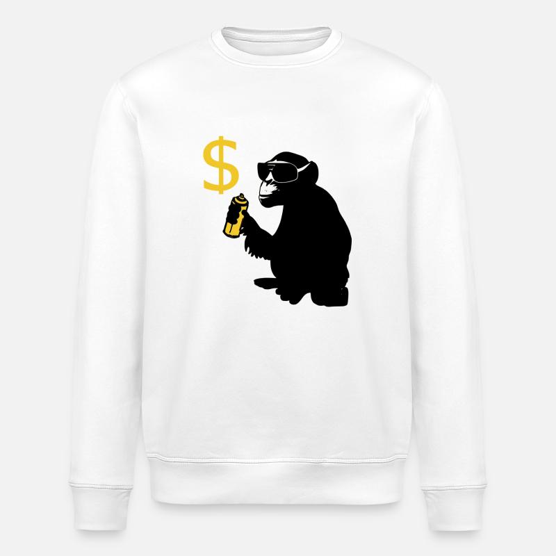 monkey sprayed dollar signs - Stanley/Stella ROLLER Unisex Organic Sweatshirt - white