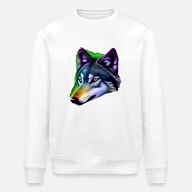 Bunter Wolf - Stanley/Stella Unisex Bio-Sweatshirt ROLLER - Weiß