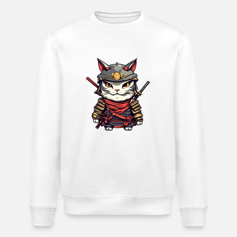 Samurai-Katze #10 - Stanley/Stella Unisex Bio-Sweatshirt ROLLER - Weiß