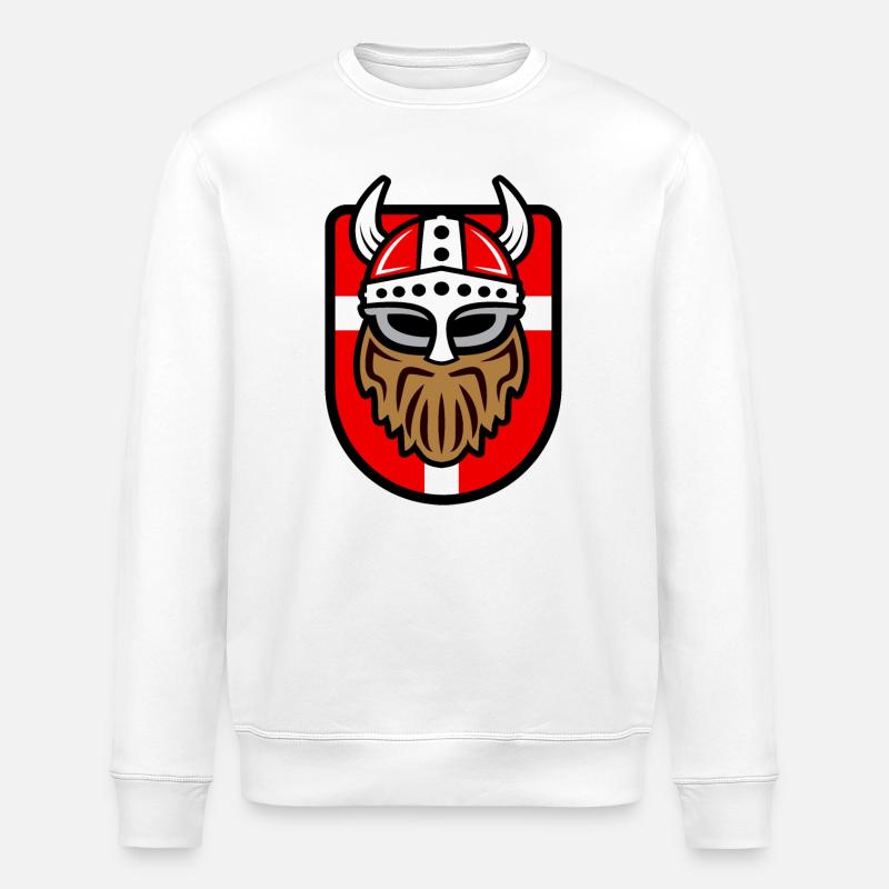 Cooler Wikinger mit Dänischer Flagge - Stanley/Stella Unisex Bio-Sweatshirt ROLLER - Weiß