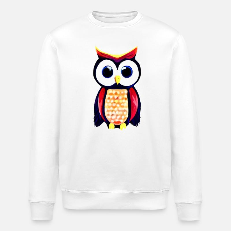 Eule mit großen neugierigen Augen - Stanley/Stella Unisex Bio-Sweatshirt ROLLER - Weiß