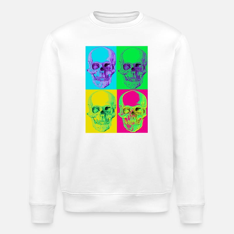 Crâne Pop Art Quadri - Sweat bio ROLLER Stanley/Stella Unisexe - blanc