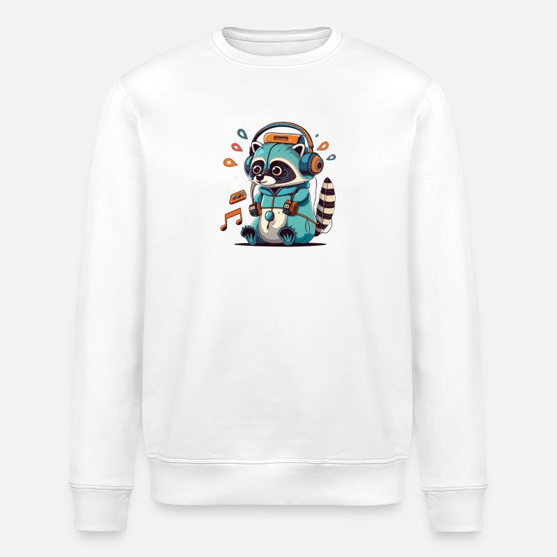 Waschbär DJ Kapuzenpullover in Aqua Neon - Stanley/Stella Unisex Bio-Sweatshirt ROLLER - Weiß