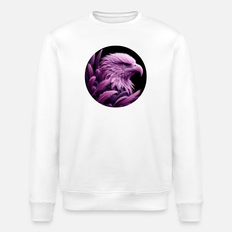 Purple Eagle Head with Feathers - Stanley/Stella ROLLER Unisex Organic Sweatshirt - white