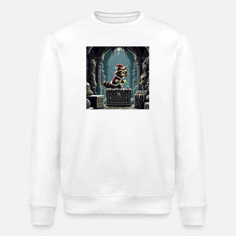 Winterkatze im Dungeonzauber - Stanley/Stella Unisex Bio-Sweatshirt ROLLER - Weiß