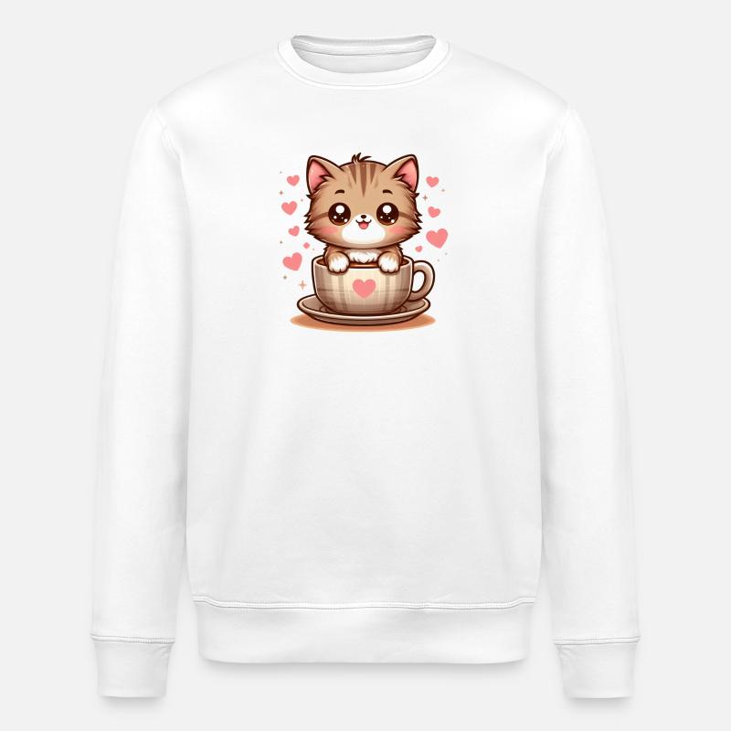 Katze mit Kaffeebecher 2 - Stanley/Stella Unisex Bio-Sweatshirt ROLLER - Weiß