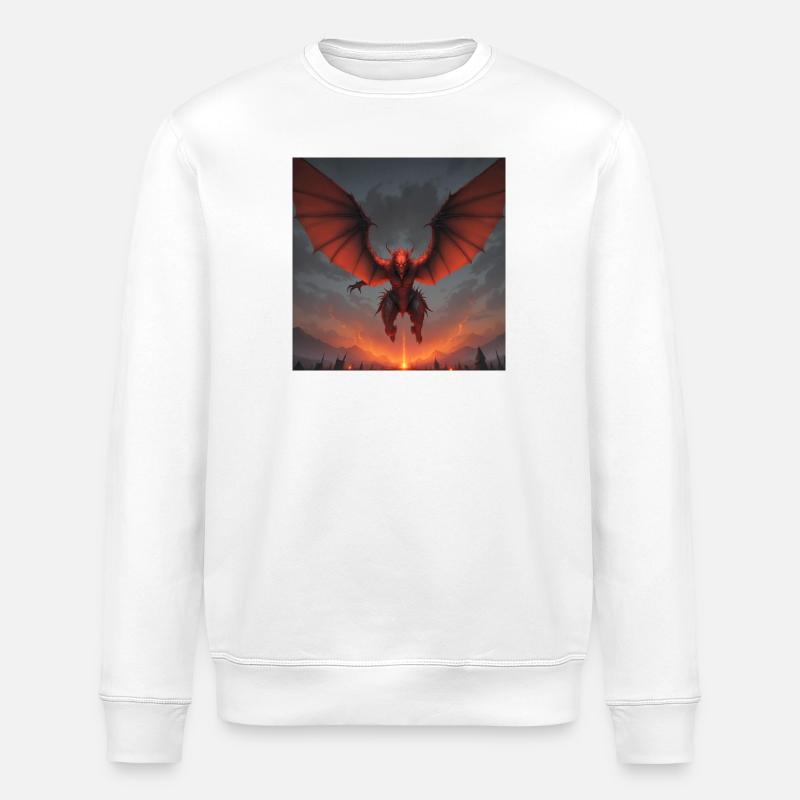 Rotdrache im Lavastrom - Stanley/Stella Unisex Bio-Sweatshirt ROLLER - Weiß