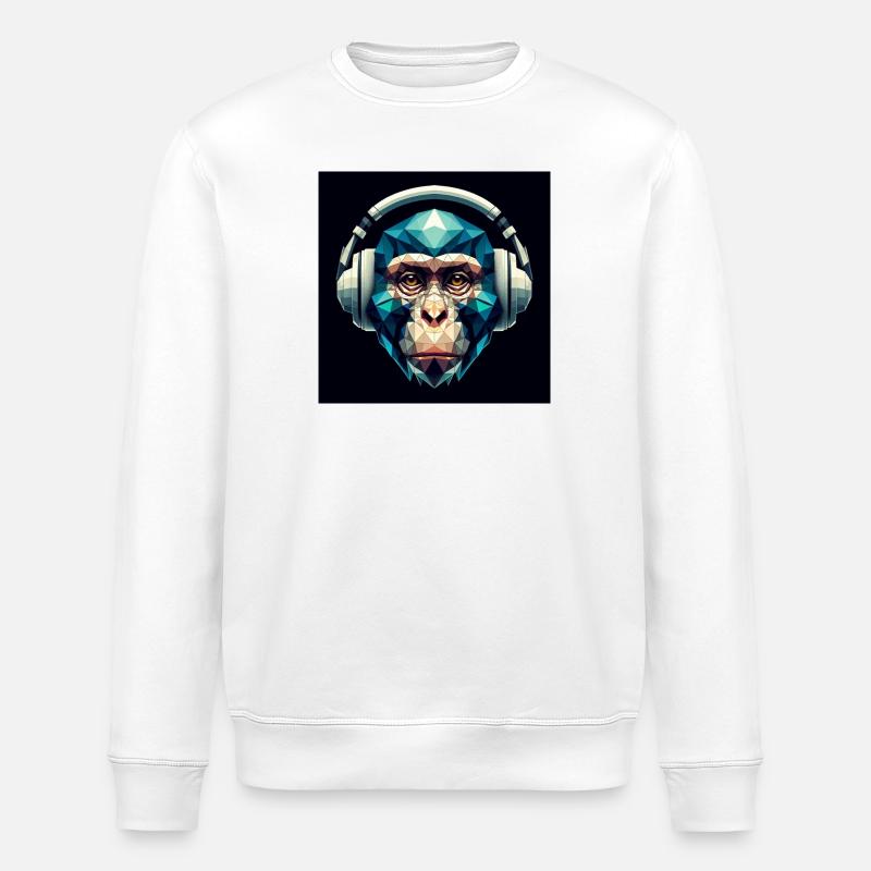 Ein Affe mit Kopfhörer im Polygon-Stil - Stanley/Stella Unisex Bio-Sweatshirt ROLLER - Weiß