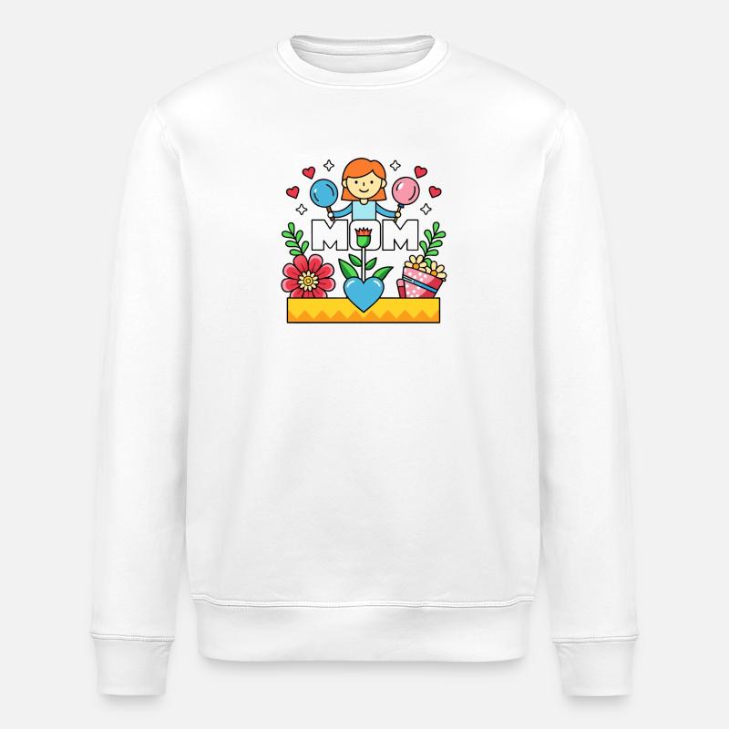 MOM Blühende Mutterliebe Cartoon - Stanley/Stella Unisex Bio-Sweatshirt ROLLER - Weiß