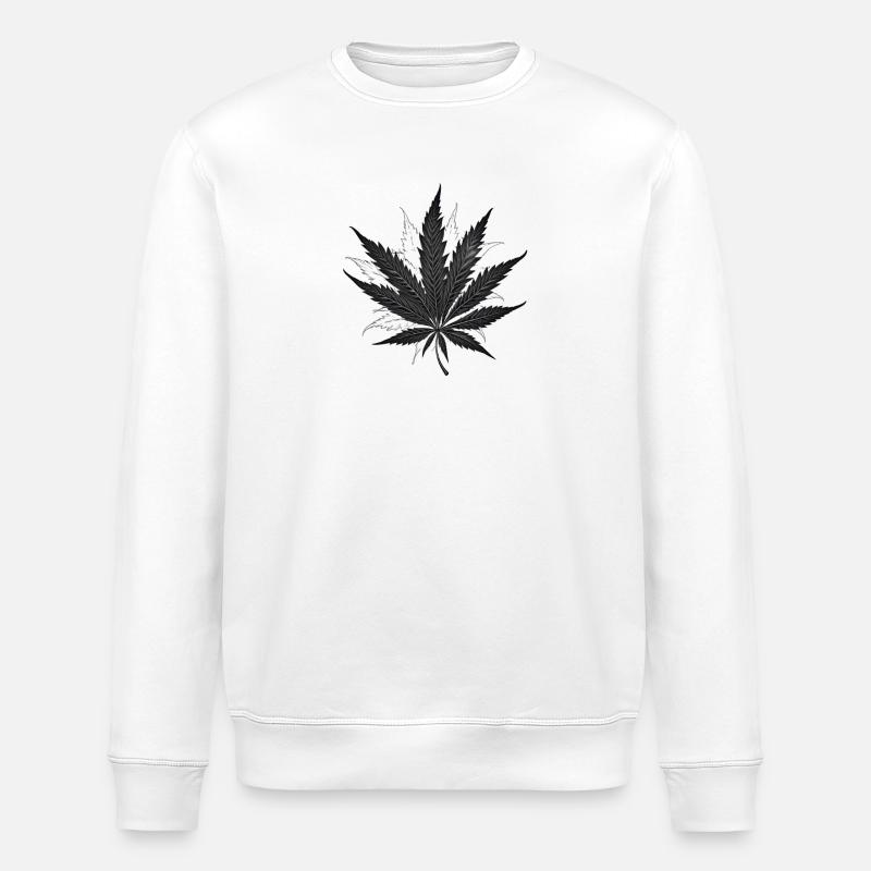 Monochrome Hemp Leaf Silhouette - Stanley/Stella ROLLER Unisex Organic Sweatshirt - white