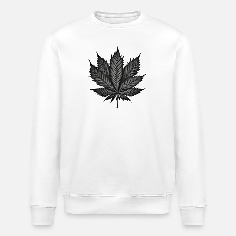 Monochromes Cannabisblatt auf Schwarz - Stanley/Stella Unisex Bio-Sweatshirt ROLLER - Weiß