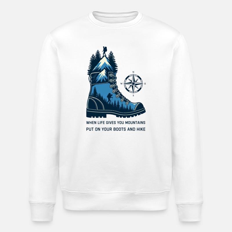 Mountain Boot with Compass - Stanley/Stella ROLLER Unisex Organic Sweatshirt - white