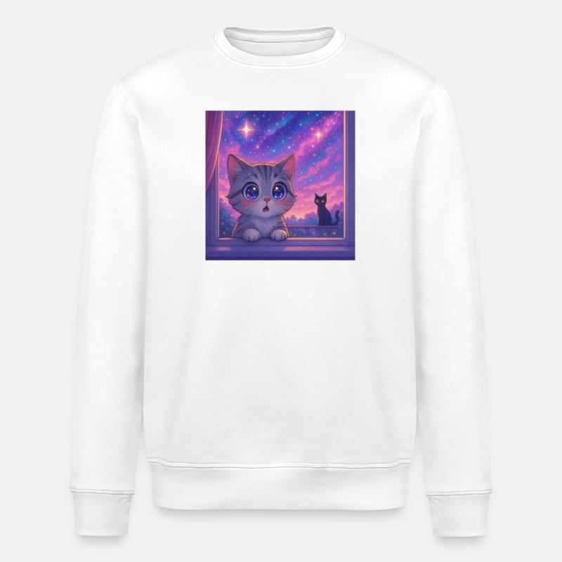 Kosmische Katze mit Sternenaugen - Stanley/Stella Unisex Bio-Sweatshirt ROLLER - Weiß