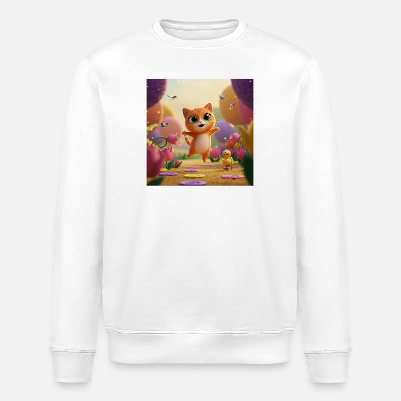 Kätzchen springt durch Blütenreich - Stanley/Stella Unisex Bio-Sweatshirt ROLLER - Weiß
