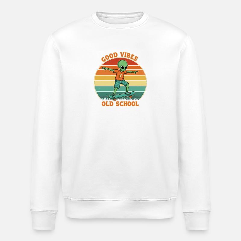Retro Alien Skater - Stanley/Stella Unisex Bio-Sweatshirt ROLLER - Weiß