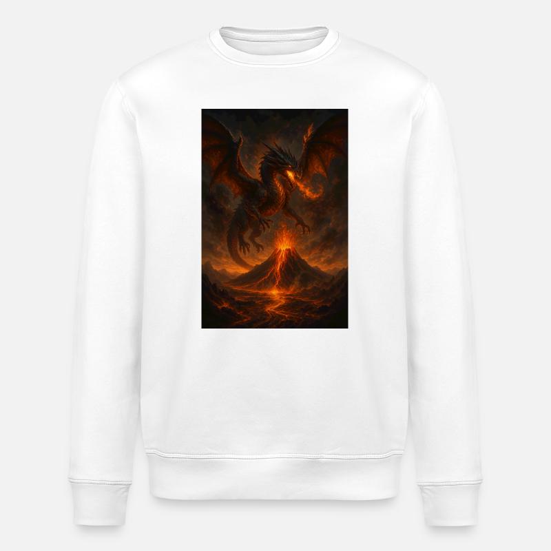 Feuerdrache über Vulkanlandschaft - Stanley/Stella Unisex Bio-Sweatshirt ROLLER - Weiß