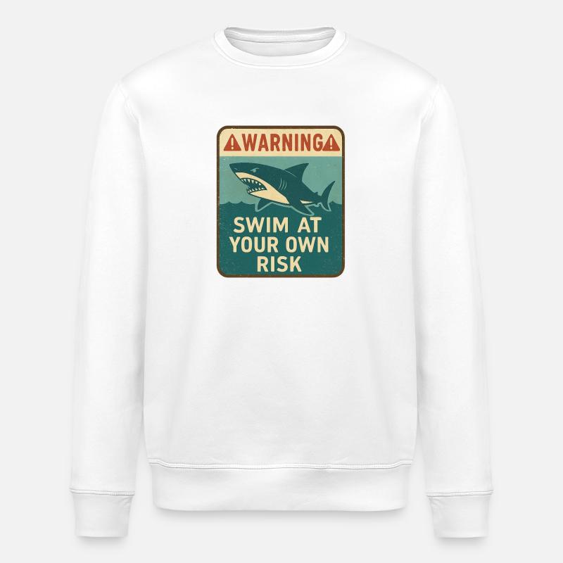 Warnschild mit Hai und Aufschrift - Stanley/Stella Unisex Bio-Sweatshirt ROLLER - Weiß