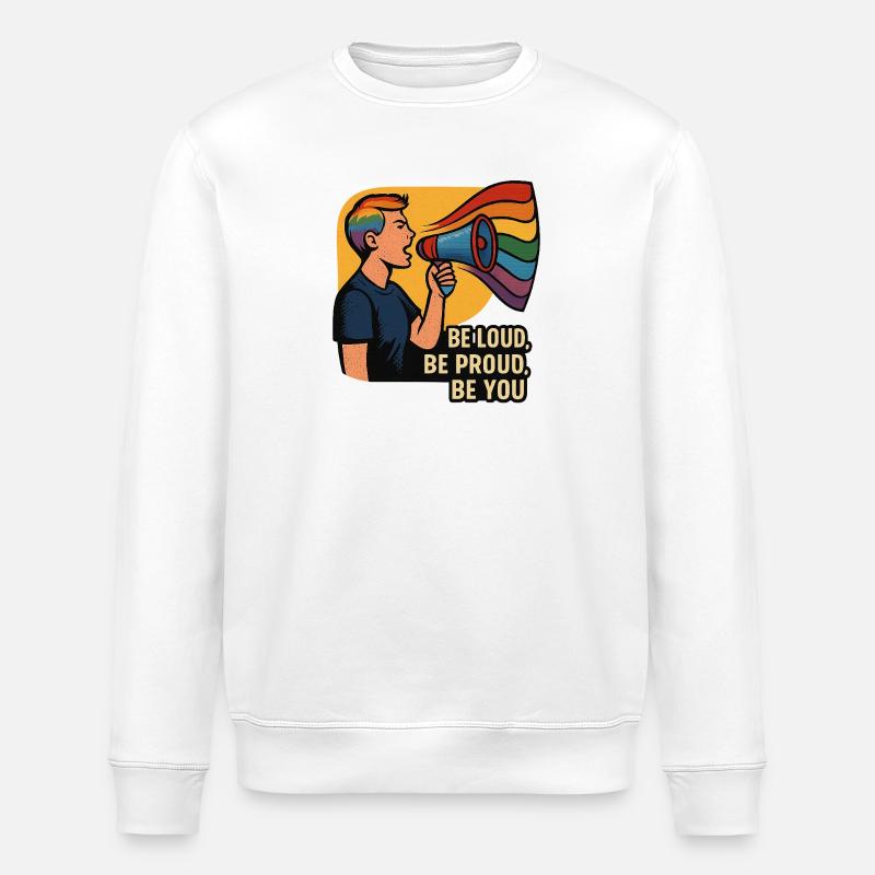LGBTQ-Regenbogen-Megaphon-Illustration - Stanley/Stella Unisex Bio-Sweatshirt ROLLER - Weiß