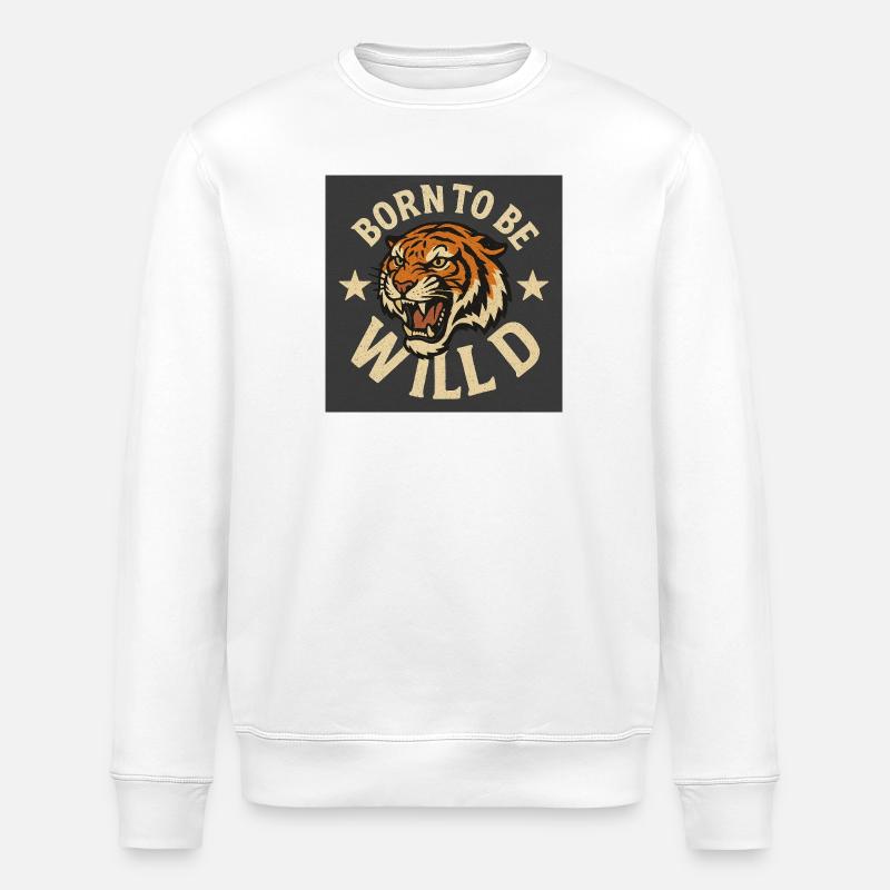 Wild Tigermotiv mit Slogan - Stanley/Stella Unisex Bio-Sweatshirt ROLLER - Weiß