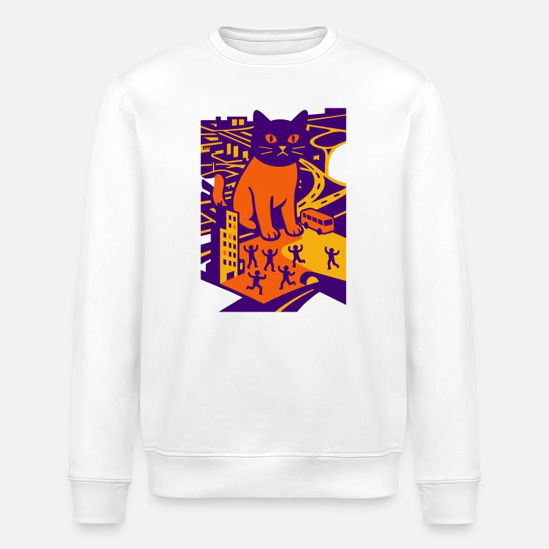 Chat géant dans la ville - Sweat bio ROLLER Stanley/Stella Unisexe - blanc
