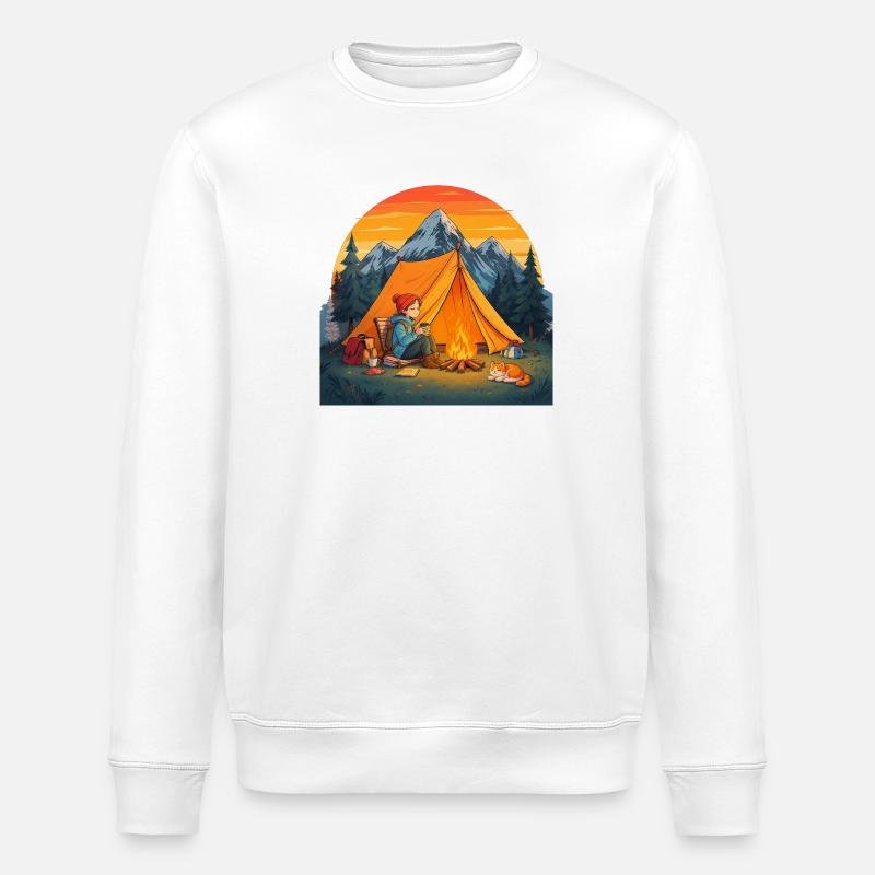 Camping mit Katze - Stanley/Stella Unisex Bio-Sweatshirt ROLLER - Weiß