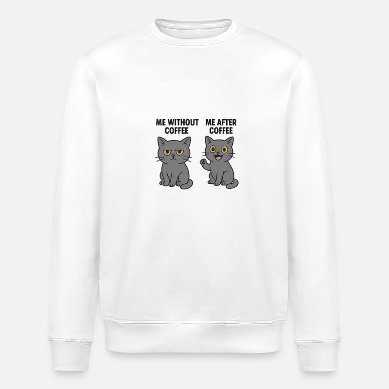 Cat memes: Grumpy without coffee - Stanley/Stella ROLLER Unisex Organic Sweatshirt - white