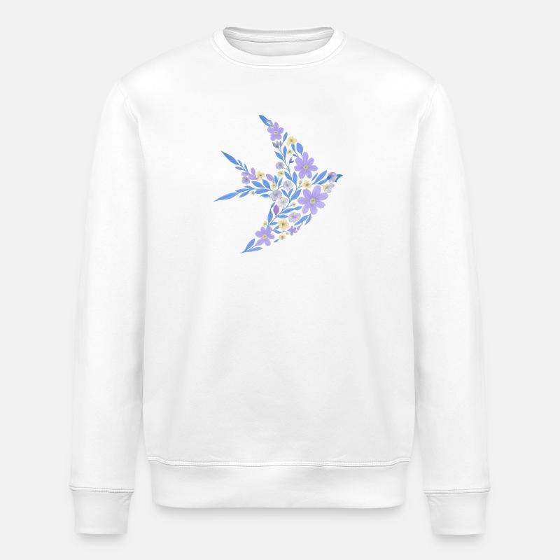 Nordisch Floral - Hellvioletter Vogel - Stanley/Stella Unisex Bio-Sweatshirt ROLLER - Weiß