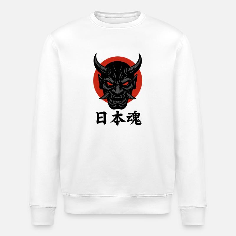 Samurai Oni Maske – Japanischer Geist - Stanley/Stella Unisex Bio-Sweatshirt ROLLER - Weiß