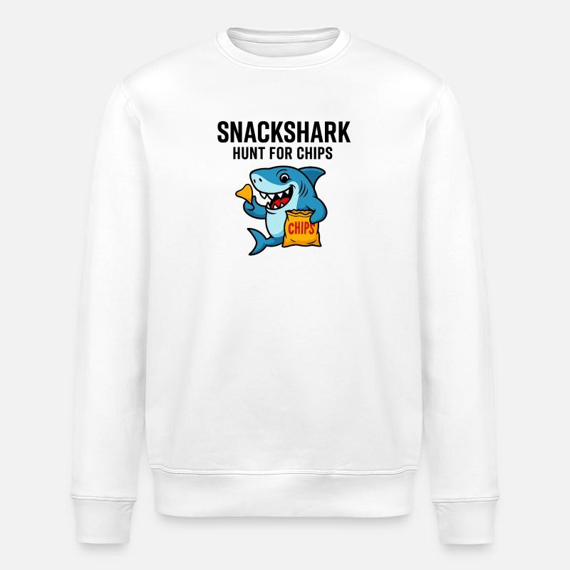 Niedlicher Haifisch mit Chips - Stanley/Stella Unisex Bio-Sweatshirt ROLLER - Weiß