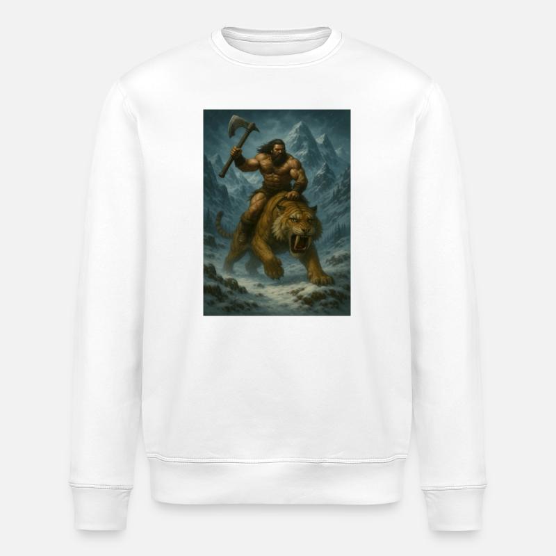 Wilder Krieger auf Sabertooth Tiger – Kunst - Stanley/Stella Unisex Bio-Sweatshirt ROLLER - Weiß