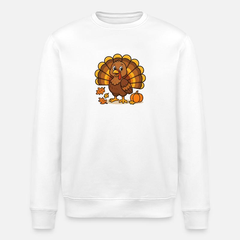 Herbstlicher Cartoon-Truthahn mit Kürbis - Stanley/Stella Unisex Bio-Sweatshirt ROLLER - Weiß