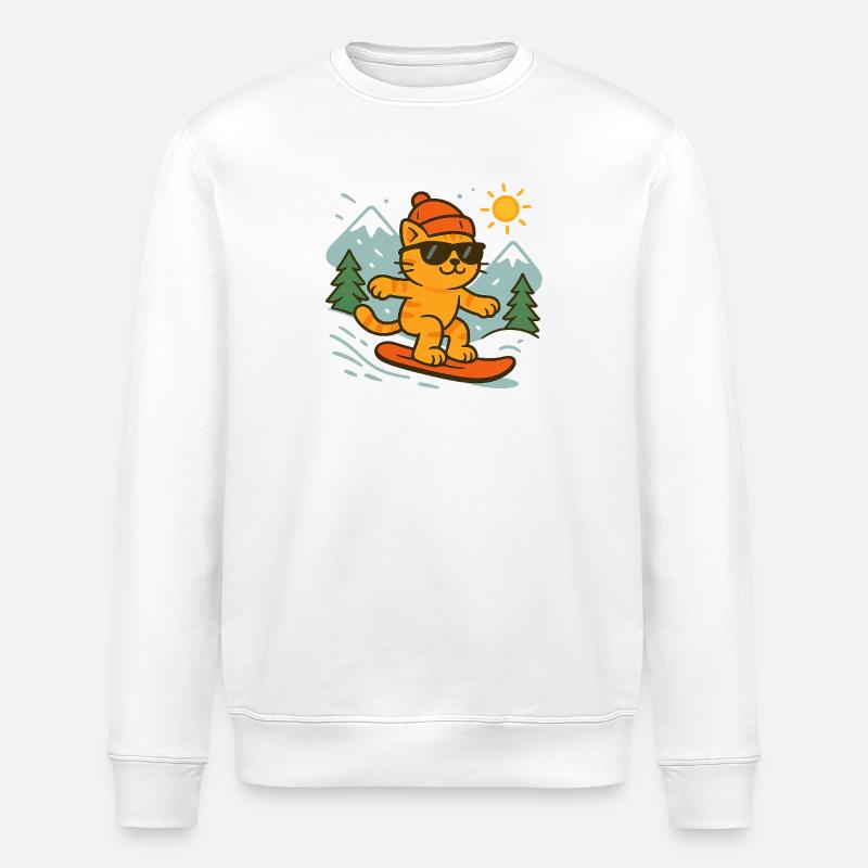 Chat surfeur des cimes en soleil - Sweat bio ROLLER Stanley/Stella Unisexe - blanc