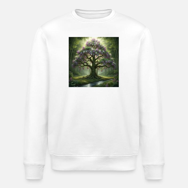 Waldbaum mit Fliederblüten - Stanley/Stella Unisex Bio-Sweatshirt ROLLER - Weiß