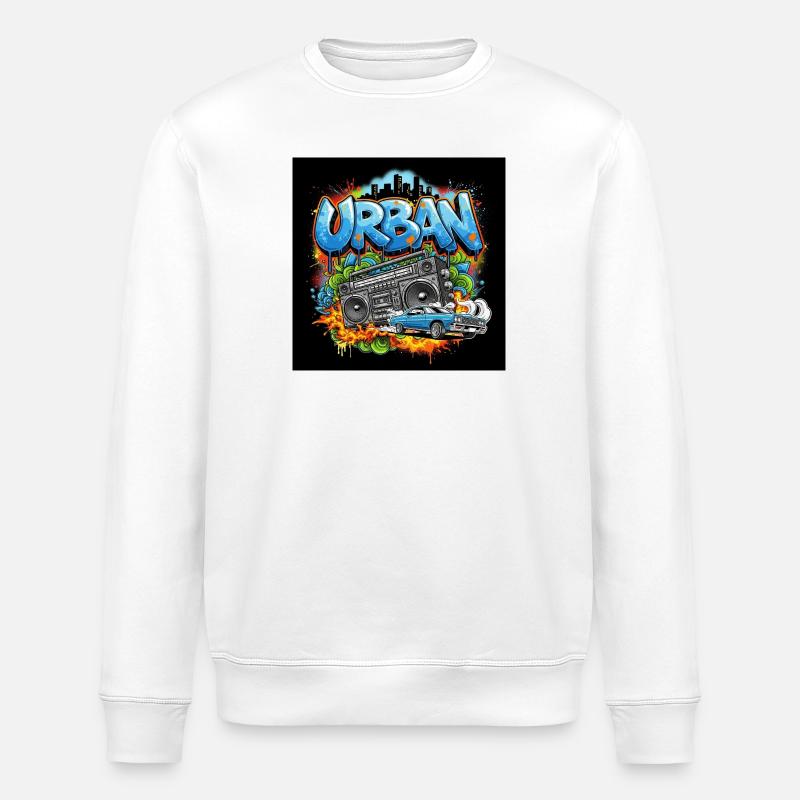 Urbanes Graffiti mit Ghettoblaster und Auto - Stanley/Stella Unisex Bio-Sweatshirt ROLLER - Weiß