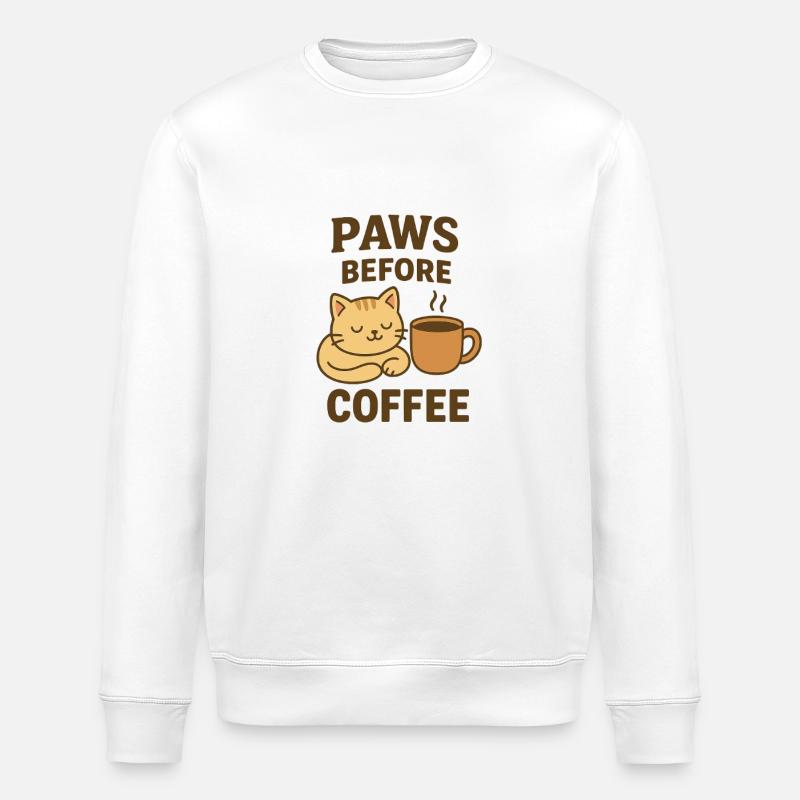 paws before coffee - Stanley/Stella ROLLER Unisex Organic Sweatshirt - white