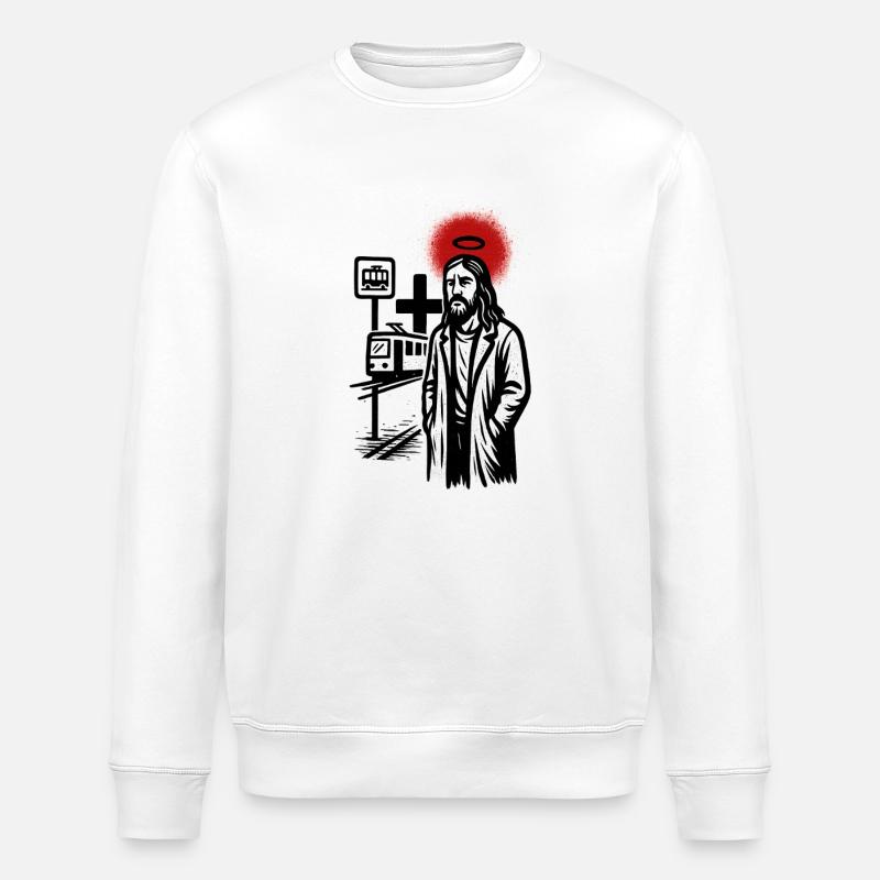 Heiliger über der Neon-Straßenbahn - Stanley/Stella Unisex Bio-Sweatshirt ROLLER - Weiß