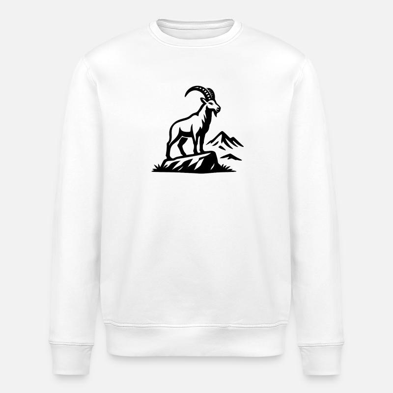 Alpiner Steinbock Silhouette auf Felsen - Stanley/Stella Unisex Bio-Sweatshirt ROLLER - Weiß